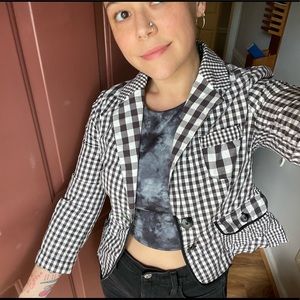 Anthropologie crop blazer - black and white Check - size 2 (xs - small)
